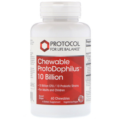 Пробіотик дофілус, ProtoDophilus, Protocol for Life Balance, 10 млрд, 60 жувальних таблеток