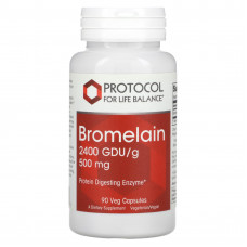 Бромелайн, Bromelain, Protocol for Life Balance, 2400 GDU/г, 500 мг, 90 рослинних капсул