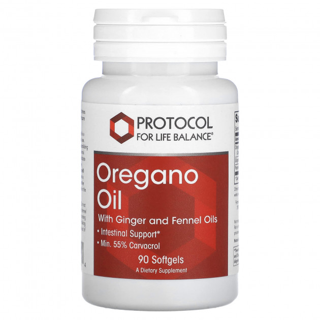 Олія орегано з оліями імбиру та фенхелю, Oregano Oil, Protocol for Life Balance, 90 гелевих капсул