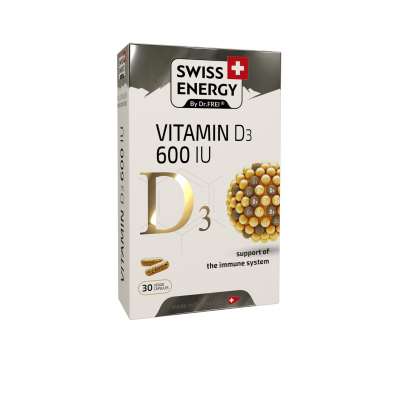 Вітамін D3 для імунітету, D3 600 IU, Swiss Energy, 15 мкг (600 МО), 30 веганських капсул