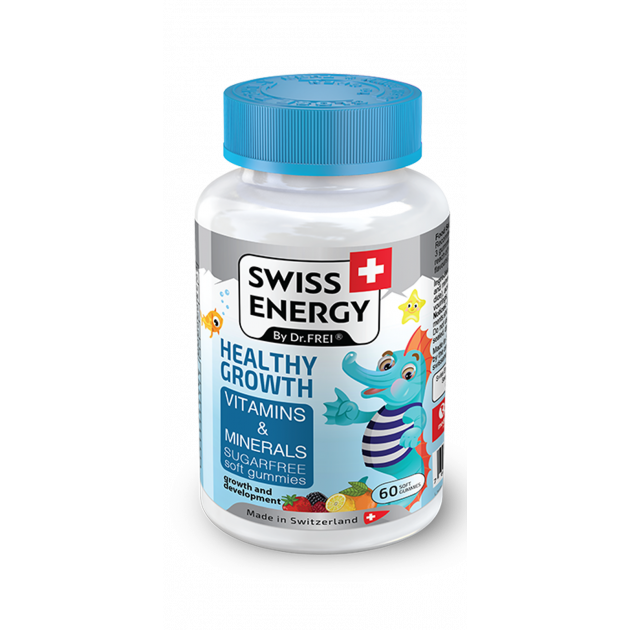Вітаміни та мінерали, для дітей від 3 років, HEALTHY GROWTH Vitamins Minerals, Swiss Energy, без цукру, для росту, розвитку та імунітету, 60 жувальних цукерок