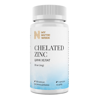 Цинк хелат, Chelated Zinc, My Nutri Week, 30 мг, 100 капсул