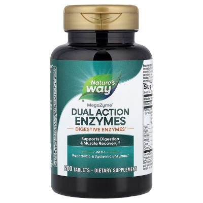 Ферменти для м'язів та травлення, Mega-Zyme®, Dual Action Enzymes, Nature's Way, подвійної дії, 200 таблеток