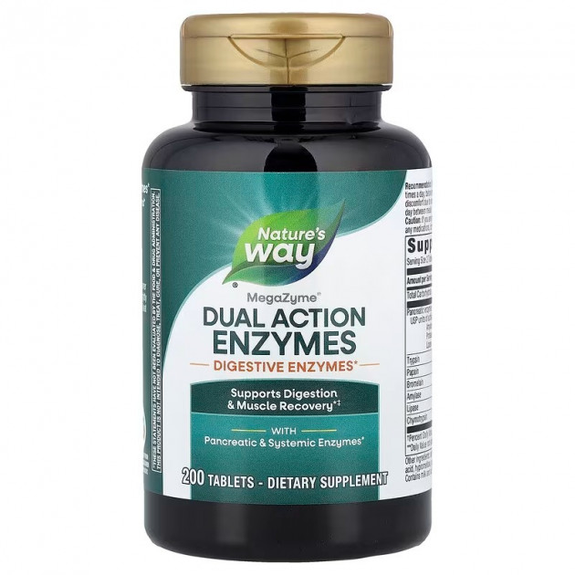 Ферменти для м'язів та травлення, Mega-Zyme®, Dual Action Enzymes, Nature's Way, подвійної дії, 200 таблеток