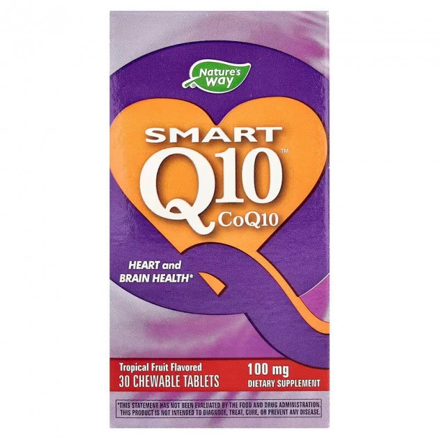 Коензим Q10, Smart Q10™, Nature's Way, смак тропічних фруктів, 100 мг, 30 жувальних таблеток