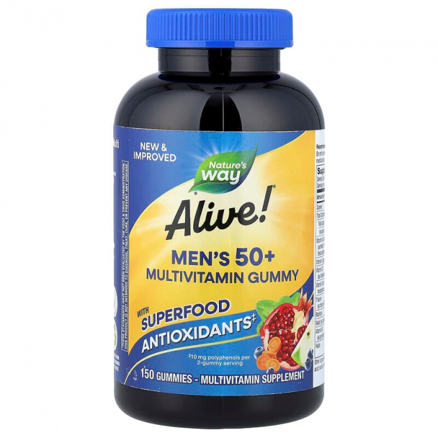 Мультивітаміни для чоловіків віком від 50 років, Alive! Men's 50+, Nature's Way, смак фруктів, 150 жувальних таблеток