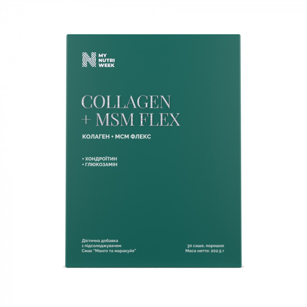 Колаген + МСМ Флекс, Collagen + MSM Flex, My Nutri Week, з підсолоджувачем, смак Манго + маракуйя, 30 саше, 202,5 г
