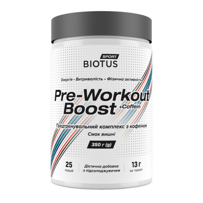 Передтренувальний комплекс, Pre-workout Boost, Biotus, смак вишні, 350 г