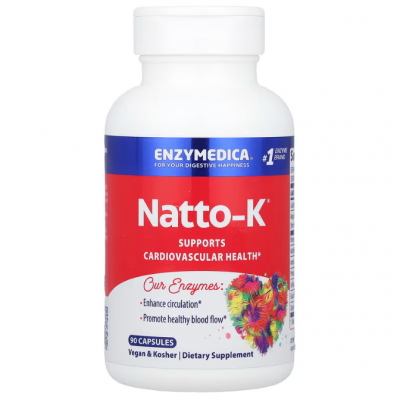 Наттокіназа, Natto-K, Enzymedica, серцево-судинна, 90 капсул