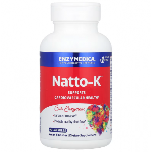 Наттокіназа, Natto-K, Enzymedica, серцево-судинна, 90 капсул