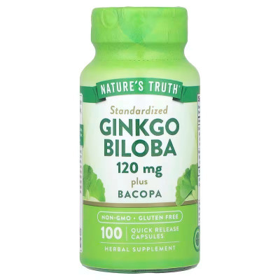 Гінкго білоба плюс бакопа, Ginkgo Biloba Plus Bacopa, Nature's Truth, 120 мг, 100 капсул швидкого вивільнення