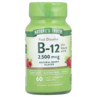 Вітамін B-12 плюс фолієва кислота, Vitamin B-12, Nature's Truth, смак ягід, 2500 мкг, 60 швидкорозчинних таблеток