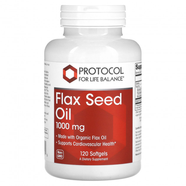 Олія насіння льону, Flax Seed Oil, Protocol for Life Balance, 1000 мг, 120 гелевих капсул