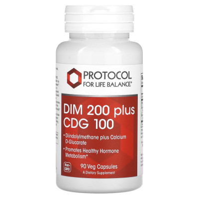 Дііндолілметан плюс D-глюкарат кальцію, DIM 200 Plus CDG 100, Protocol for Life Balance, 90 рослинних капсул