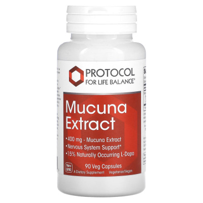Мукуна, Mucuna Extract, Protocol for Life Balance, екстракт, 400 мг, 90 рослинних капсул