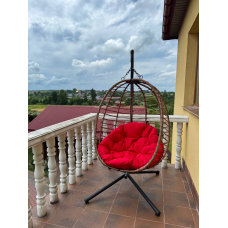 Підвісне садове крісло гойдалка (кокон / гніздо) SAN VITO з м'якою червоною подушкою, Коричневий