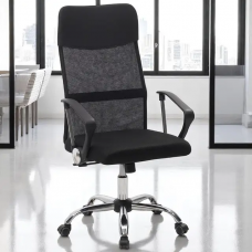 Комп'ютерне крісло Primaveo з ергономічною спинкою, для дому та офісу | Еко-шкіра + сітка, Чорне