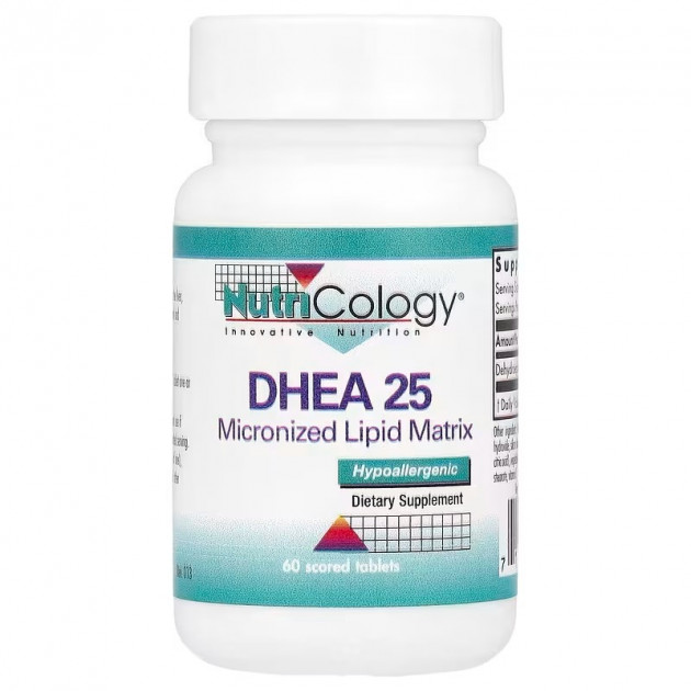 Дегідроепіандростерон, DHEA, Nutricology, мікронізована ліпідна матриця, 25 мг, 60 таблеток з рискою