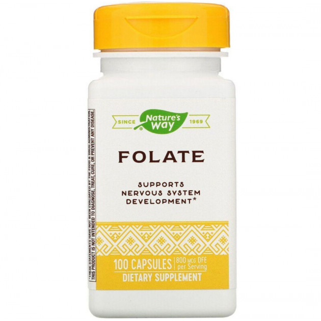 Фолієва кислота, Folate, Nature's Way, 800 мкг, 100 капсул