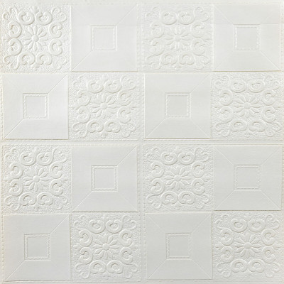 Самоклеющаяся декоративная потолочно-стеновая 3D панель 700x700x3мм Белый (114-3) SW-00000697