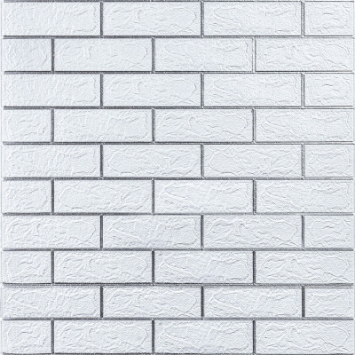 Самоклеющаяся 3D панель 700х770х3мм Белый кирпич полоска серебро (100-3) SW-00000752
