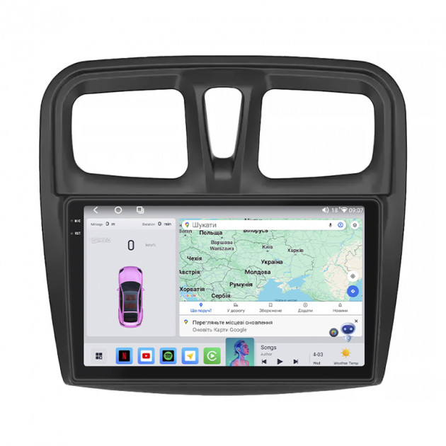 Штатная магнитола Lesko для Dacia Logan II 2012-2016 экран 9" 4/64 QLED CarPlay 4G Wi-Fi GPS 360 Prime