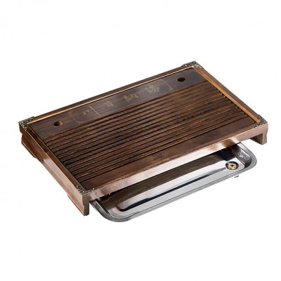 Чабань столик XYY013 для чайных церемоний 38*28*6 см бамбуковый прямоугольный с поддоном из нержавеющей стали