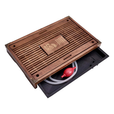 Чабань столик XYY017 (XYY030) для чайных церемоний 54*34*6 см бамбуковый прямоугольный с поддоном из нержавеющей стали