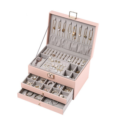 Шкатулка Casegrace SP-01265 для украшений и ювелирных изделий трехуровневая на замке с ключом 23*17*13,5 см Pink