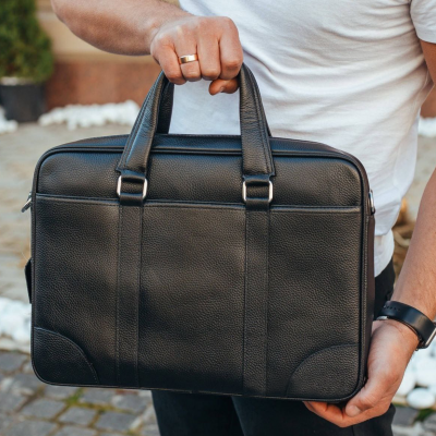 Кожаная мужская сумка для документов и ноутбука 40x30x8, портфель для офиса SL-21511, черный