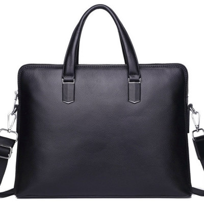 Кожаная мужская деловая сумка-портфель портфель для ноутбука 37х28.5х7, дипломат для офиса Tiding Bag 64028 черный