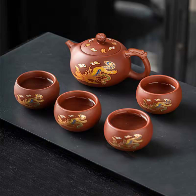 Чайный набор 0321610 Dragon and Phoenix заварник 480 ml + 4 пиалы Brown