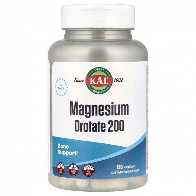 Оротат магнію, Magnesium Orotate 200, KAL, 200 мг, 120 вегетаріанських капсул (50 мг на капсулу)