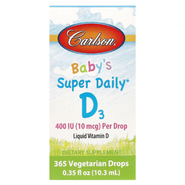 Вітамін D3, Baby's Super Daily D3, Carlson, для дітей, 10 мкг (400 МО), 10,3 мл