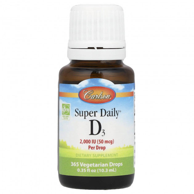Вітамін D3, Super Daily D3, Carlson, 50 мкг (2000 МО), 10,3 мл