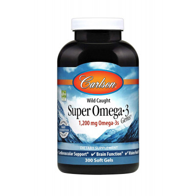 Омега-3, риб'ячий жир, Super Omega-3 Gems, Carlson, 600 мг, 300 гелевих капсул
