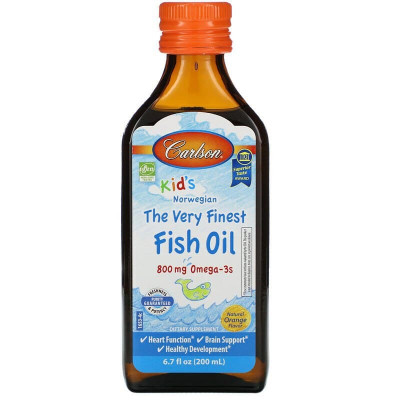Риб'ячий жир для дітей, Fish Oil, Carlson, норвезький, апельсин, 200 мл