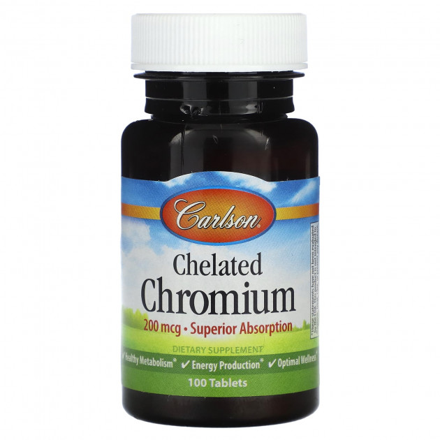 Хром хелат, Chelated Chromium, Carlson, 200 мкг, 100 таблеток