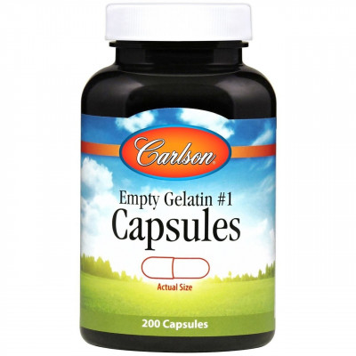 Порожня желатинова капсула № 1, Empty Gelatin Capsules #1, Carlson, 200 капсул