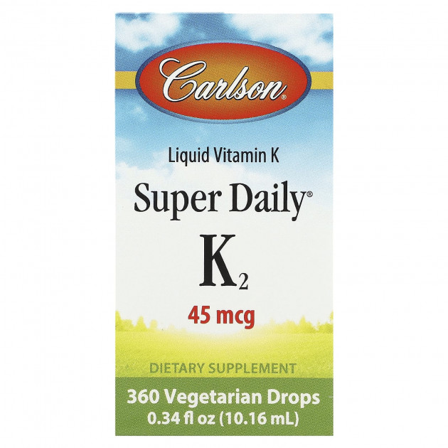 Вітамін К-2 (менахінон), Super Daily K2, Carlson, рідина, 45 мкг, 10,16 мл
