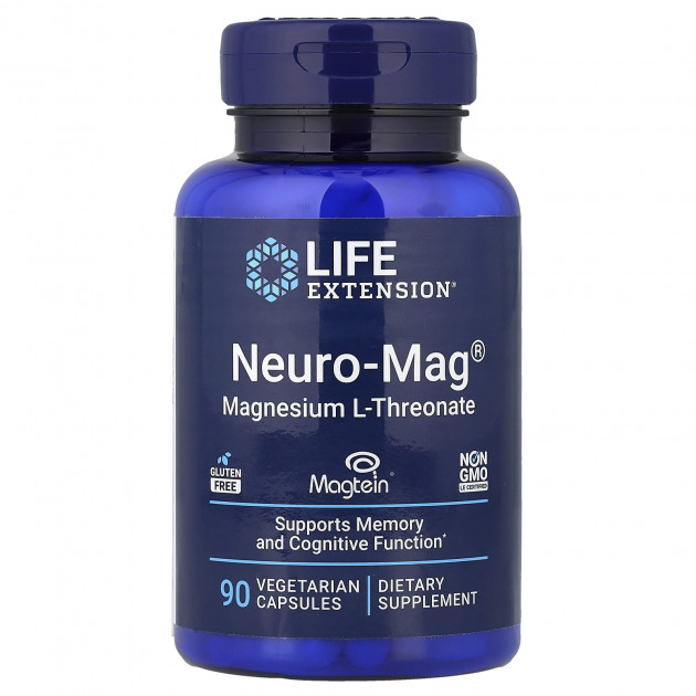 L-треонат магнію, Neuro-Mag, Magnesium L-Threonate, Life Extension, 90 вегетаріанських капсул (48 мг на капсулу)