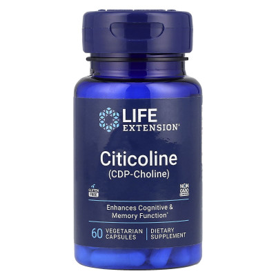 Когніцин цитиколін, CDP-холін, Citicoline (CDP-Choline), Life Extension, 60 вегетаріанських капсул (250 мг на капсулу)