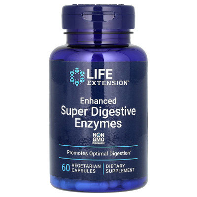 Травні ферменти, Enhanced Super Digestive Enzymes, Life Extension, 60 капсул