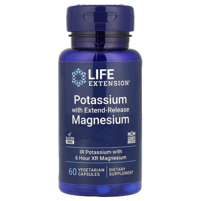 Калій з магнієм, Potassium with Extend-Release Magnesium, Life Extension, пролонгованої дії, 60 вегетаріанських капсул