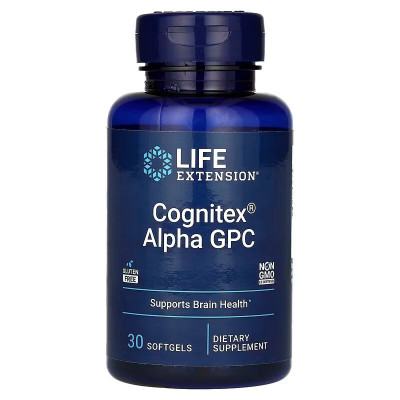 Поліпшення роботи мозку, Cognitex Alpha GPC, Life Extension, 30 гелевих капсул