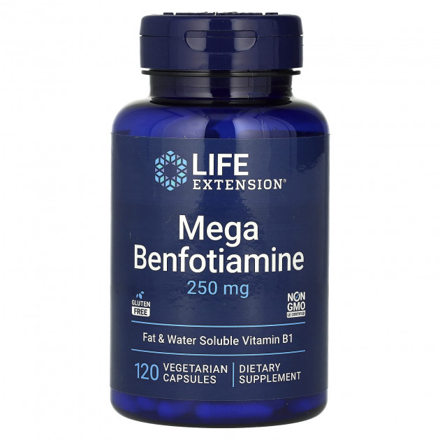 Бенфотіамін, Mega Benfotiamine, Life Extension, 250 мг, 120 вегетаріанських капсул