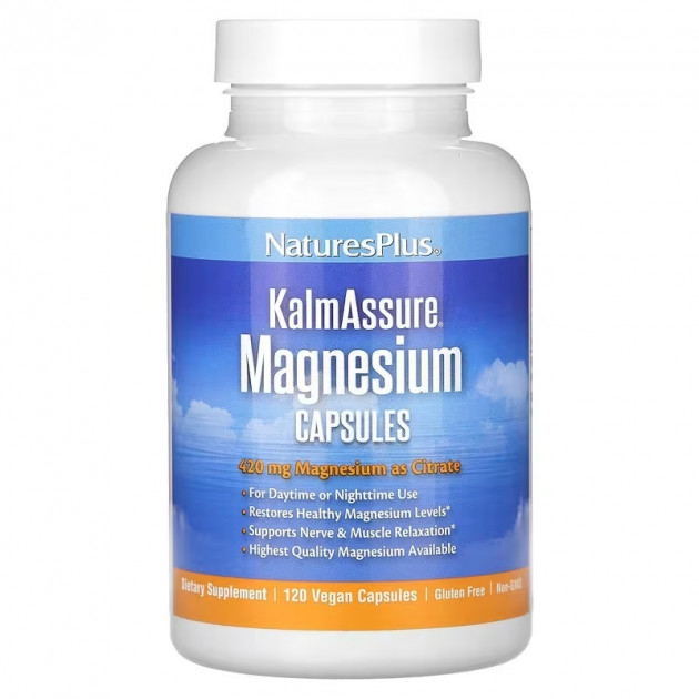 Цитрат магнію, Magnesium, Nature's Plus, Kalmassure, 420 мг, 120 веганських капсул (105 мг на капсулу)