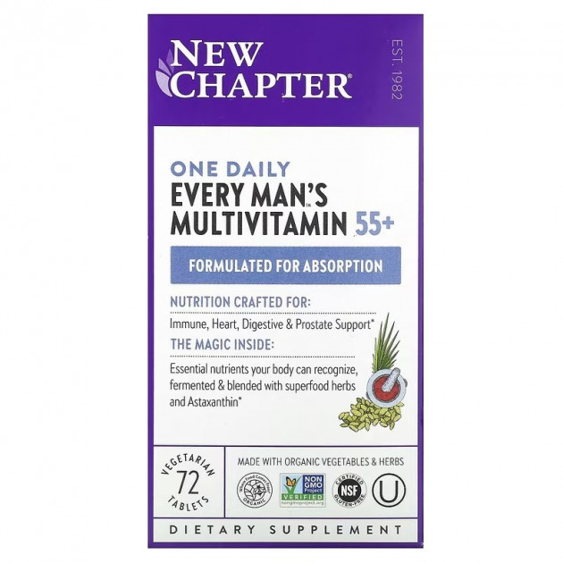 Мультивітамінний комплекс для чоловіків 55+, Every Man's One Daily 55+ Multivitamin, New Chapter, 1 на день, 72 вегетаріанські таблетки