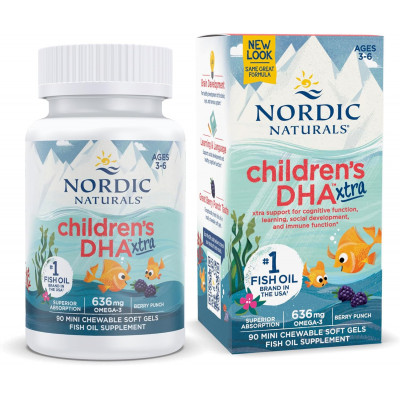 Омега-3, ДГК і ЕПК для дітей 3-6 років, DHA Xtra, Nordic Naturals, смак ягід, 636 мг, 90 гелевих міні капсул