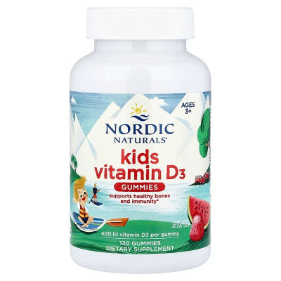 Вітамін D3 для дітей від 3-х років, Kids Vitamin D3 Gummies, Nordic Naturals, зі смаком кавуна, 10 мкг (400 МО), 120 жувальних цукерок